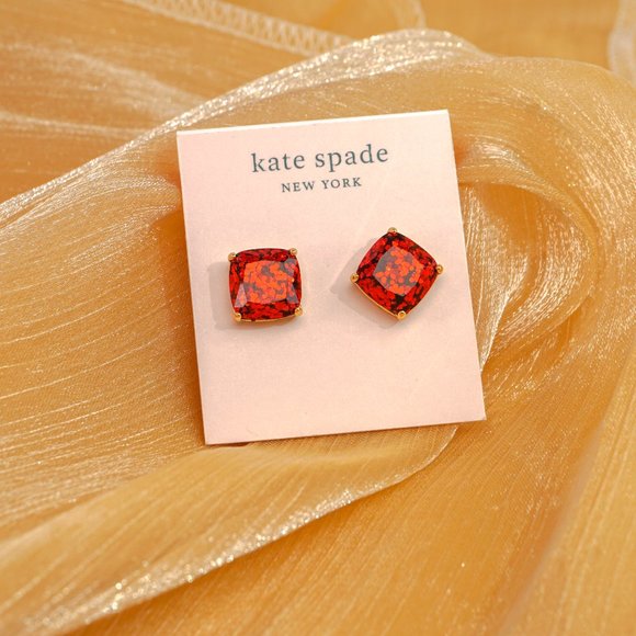 Kate Spade Small Square Studs Earrings in Red Glitter + Dust Bag - Picture 2 of 4